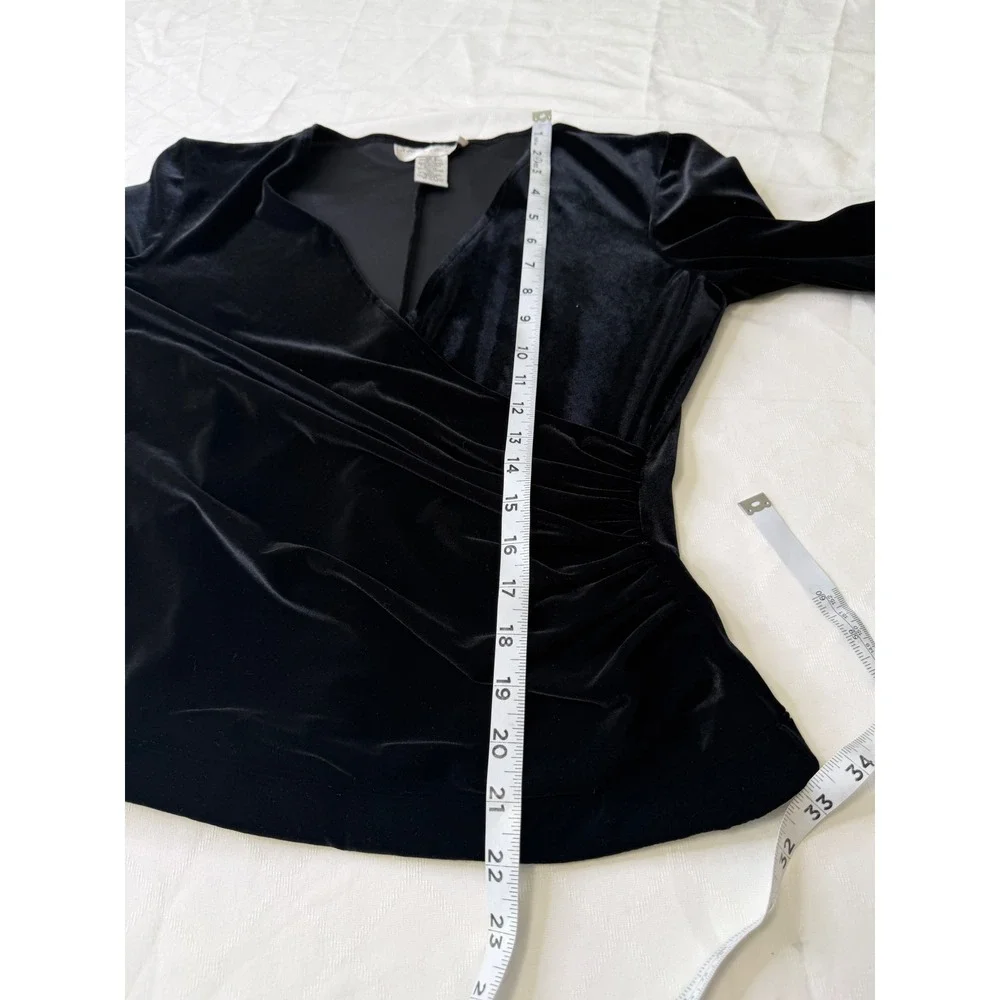 Vintage Jackie‎ Jon Black Velvet Faux Wrap Top Feather Trim Small Whimsigoth 90s